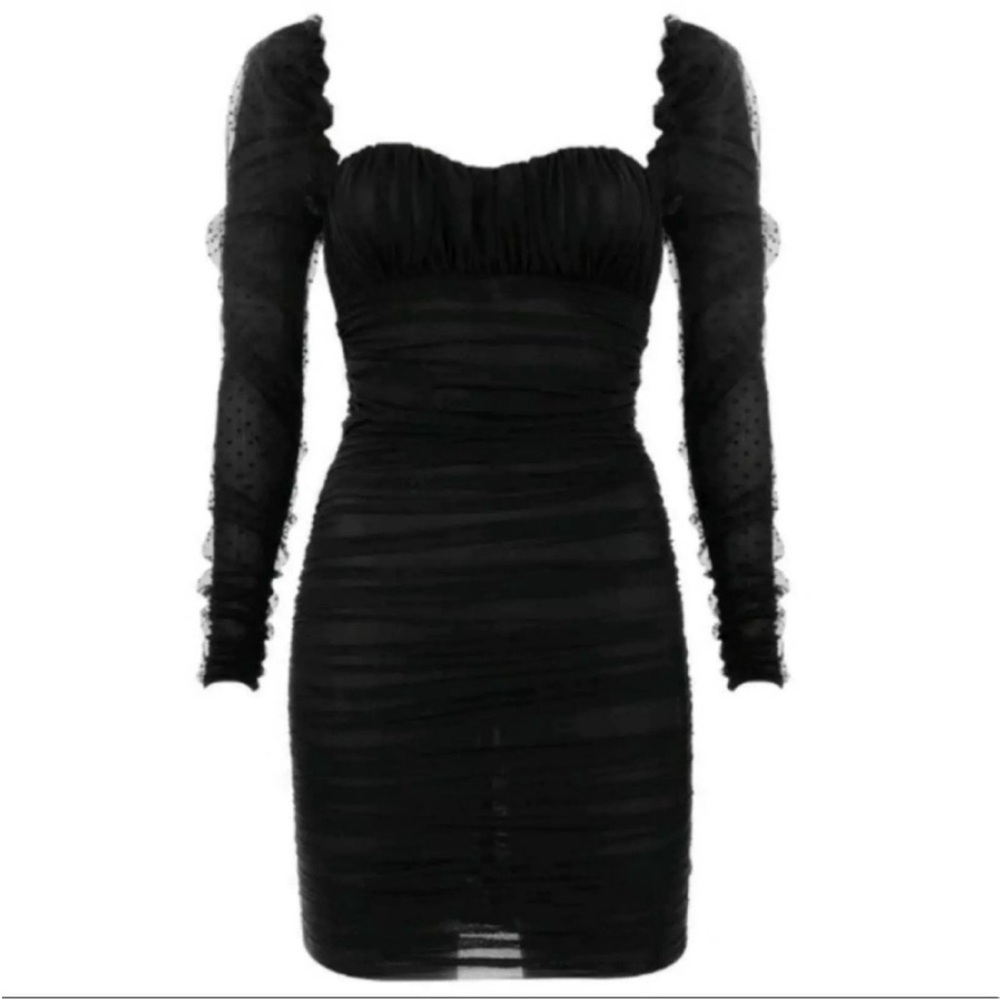 House of CB Elegant Black Long Sleeve Mini Dress Size S - Picture 4 of 12